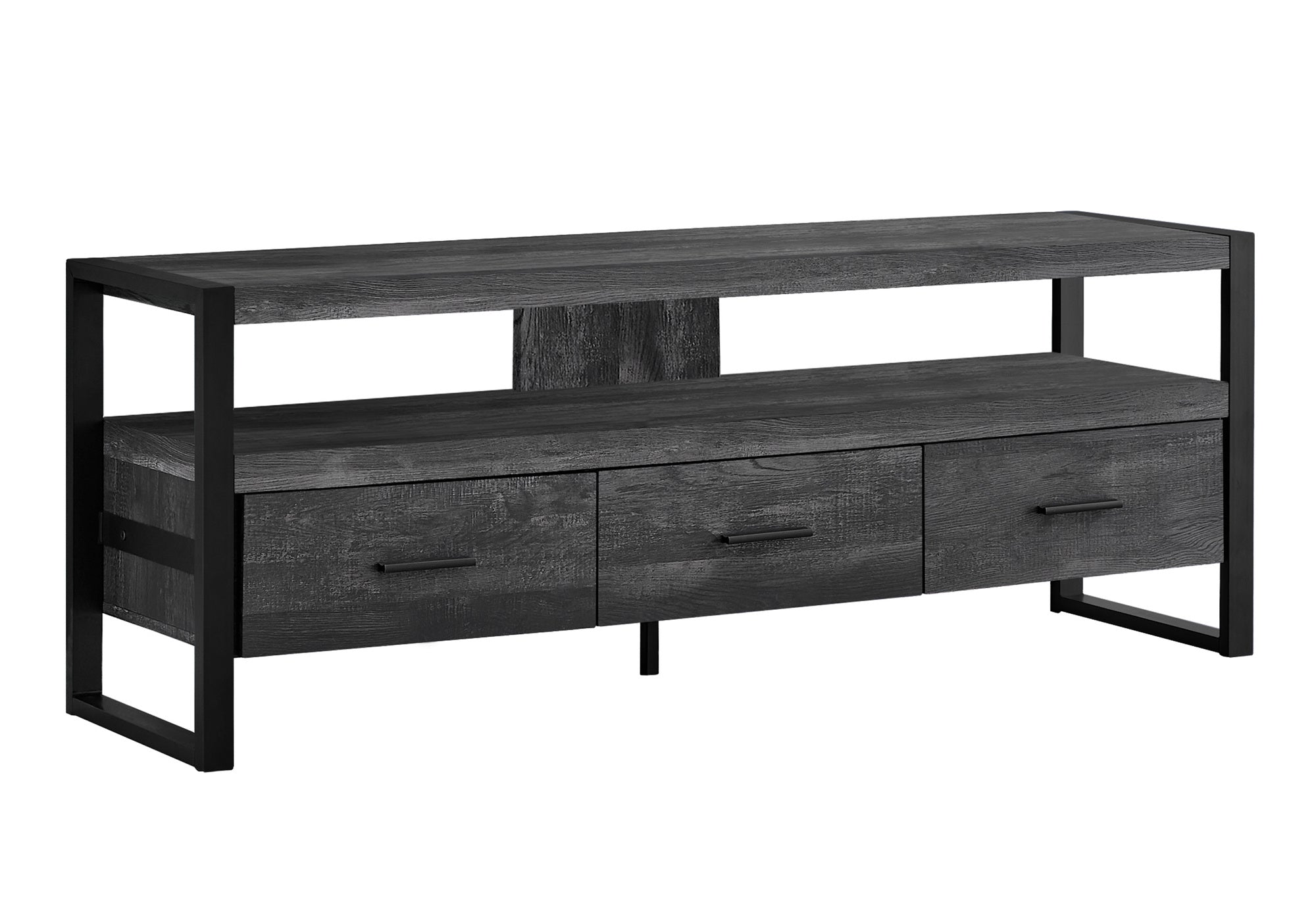 TV STAND - 60""L / BLACK RECLAIMED WOOD-LOOK / 3 DRAWERS