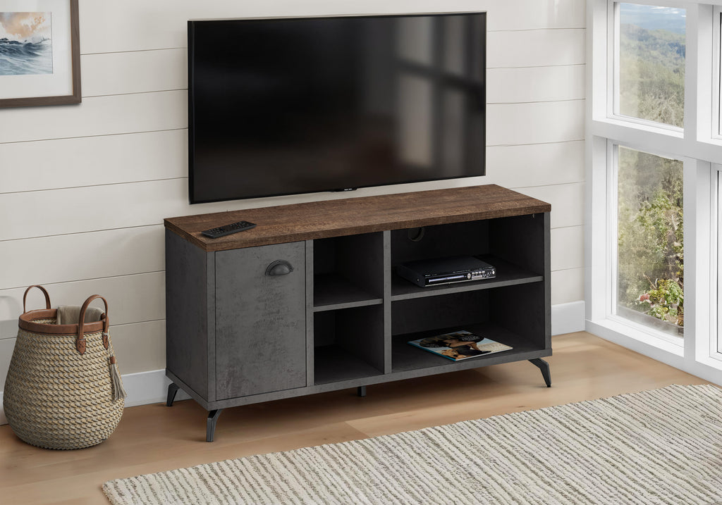 TV STAND - 48""L / GREY CONCRETE / MEDIUM BROWN RECLAIMED