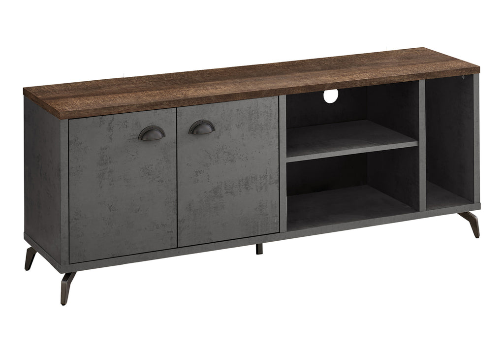 TV STAND - 60""L / GREY CONCRETE / MEDIUM BROWN RECLAIMED
