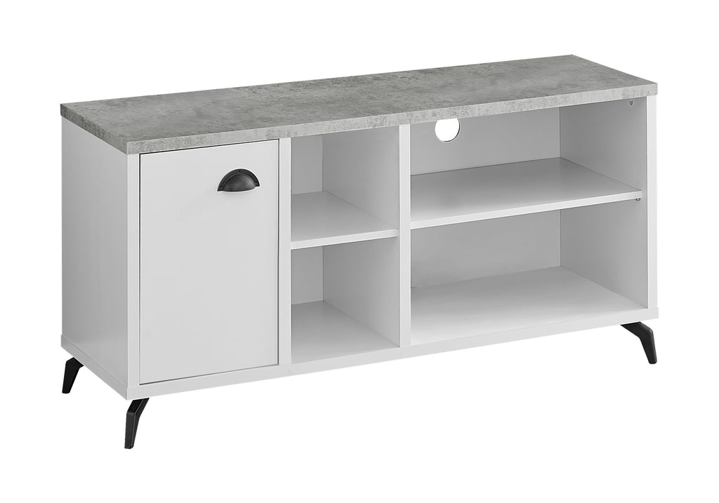 TV STAND - 48""L / WHITE / GREY CEMENT-LOOK TOP