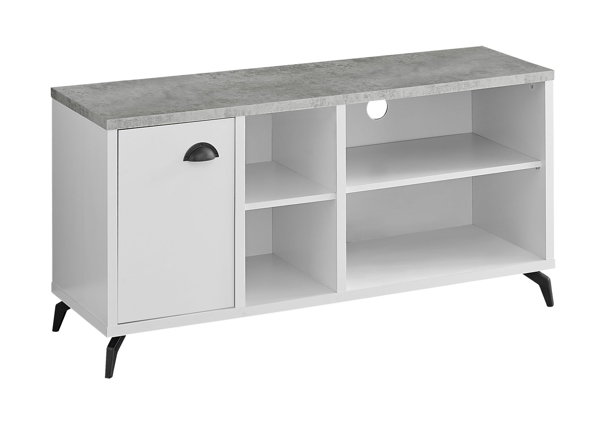 TV STAND - 48""L / WHITE / GREY CEMENT-LOOK TOP