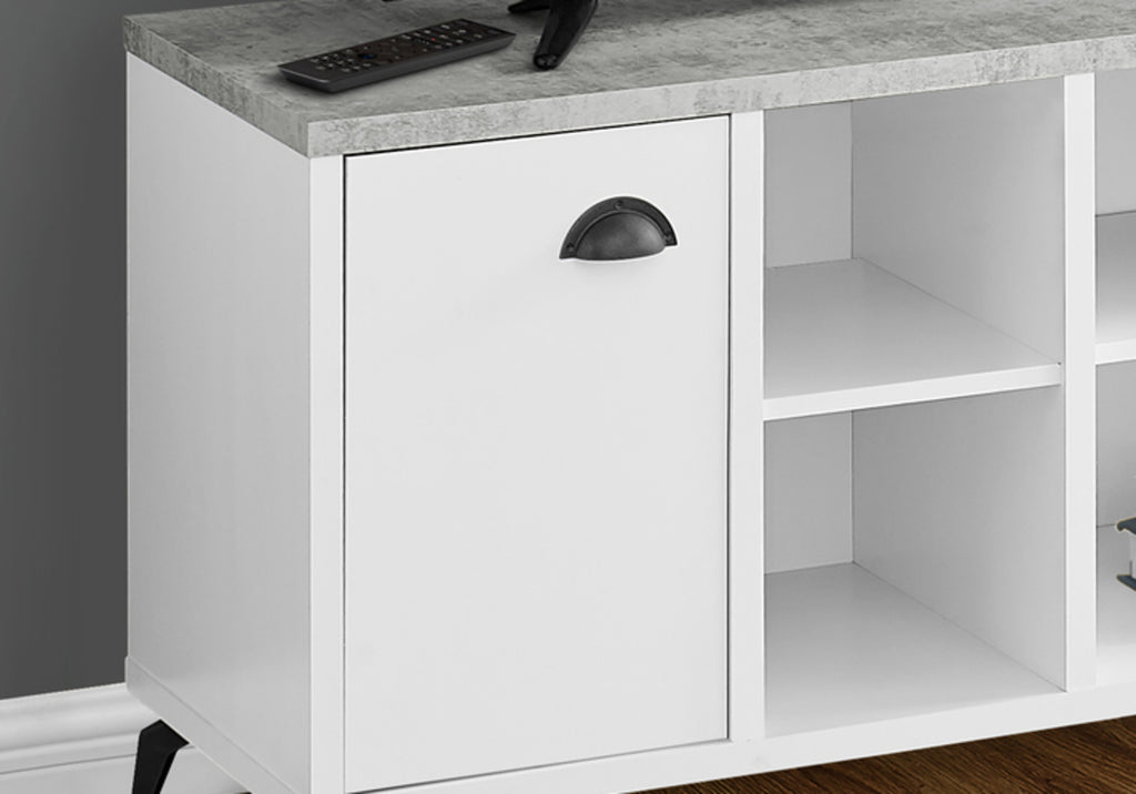 TV STAND - 48""L / WHITE / GREY CEMENT-LOOK TOP