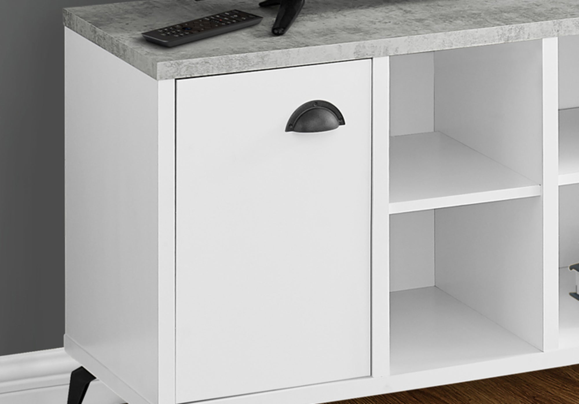 TV STAND - 48""L / WHITE / GREY CEMENT-LOOK TOP