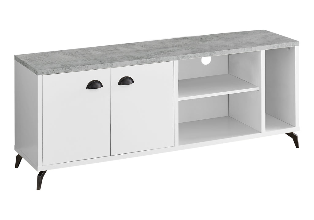 TV STAND - 60""L / WHITE / GREY CEMENT-LOOK TOP