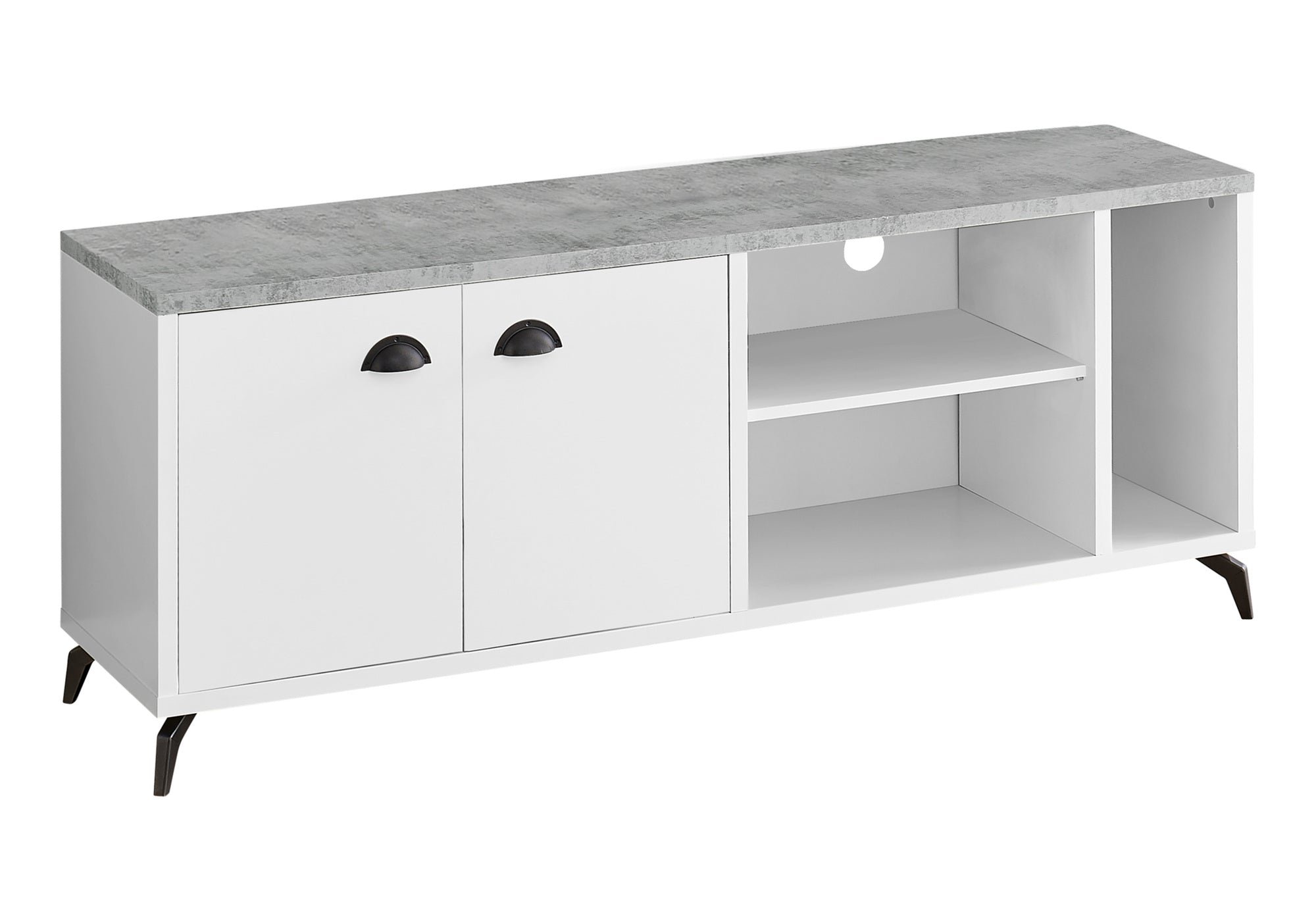 TV STAND - 60""L / WHITE / GREY CEMENT-LOOK TOP