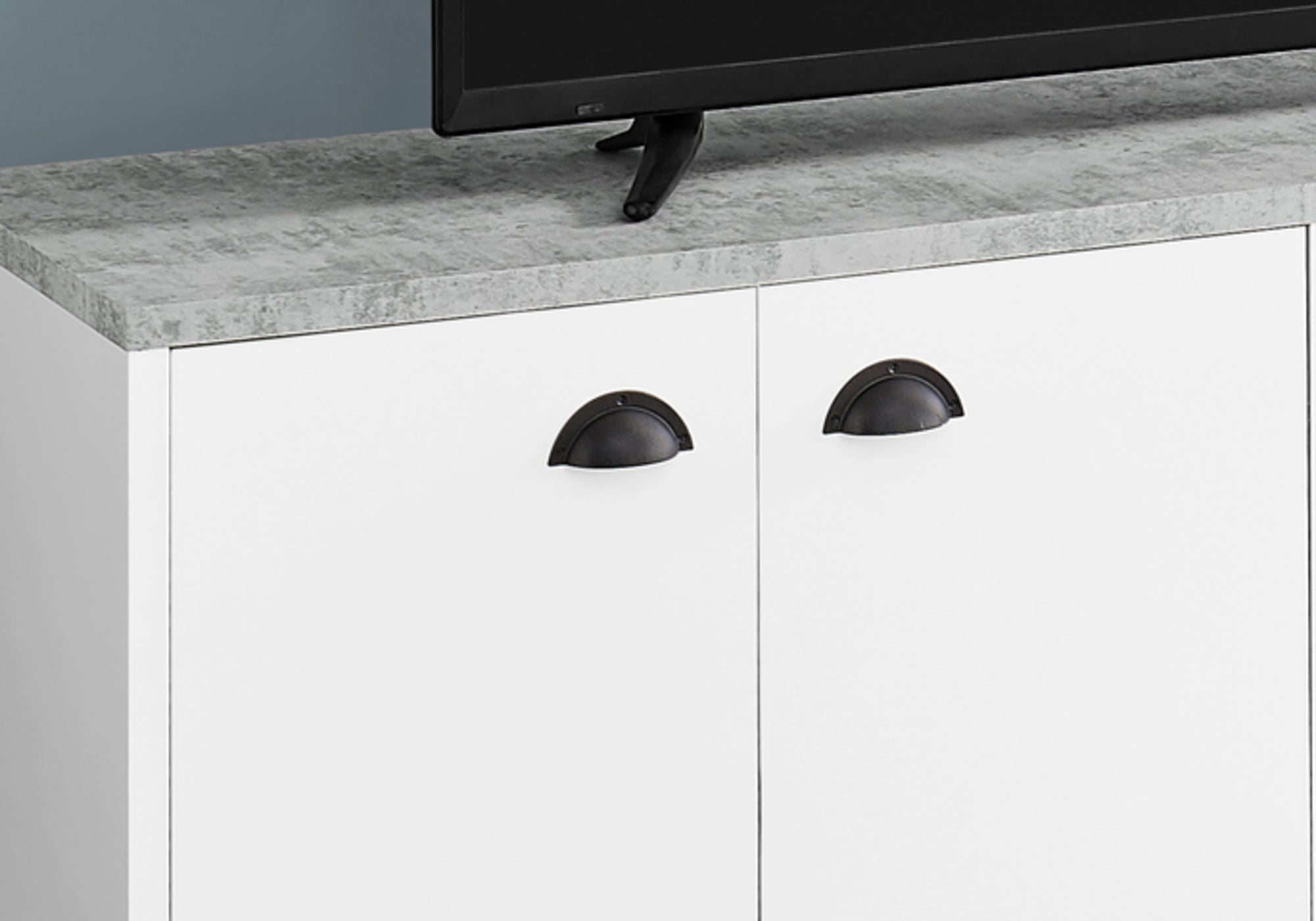 TV STAND - 60""L / WHITE / GREY CEMENT-LOOK TOP