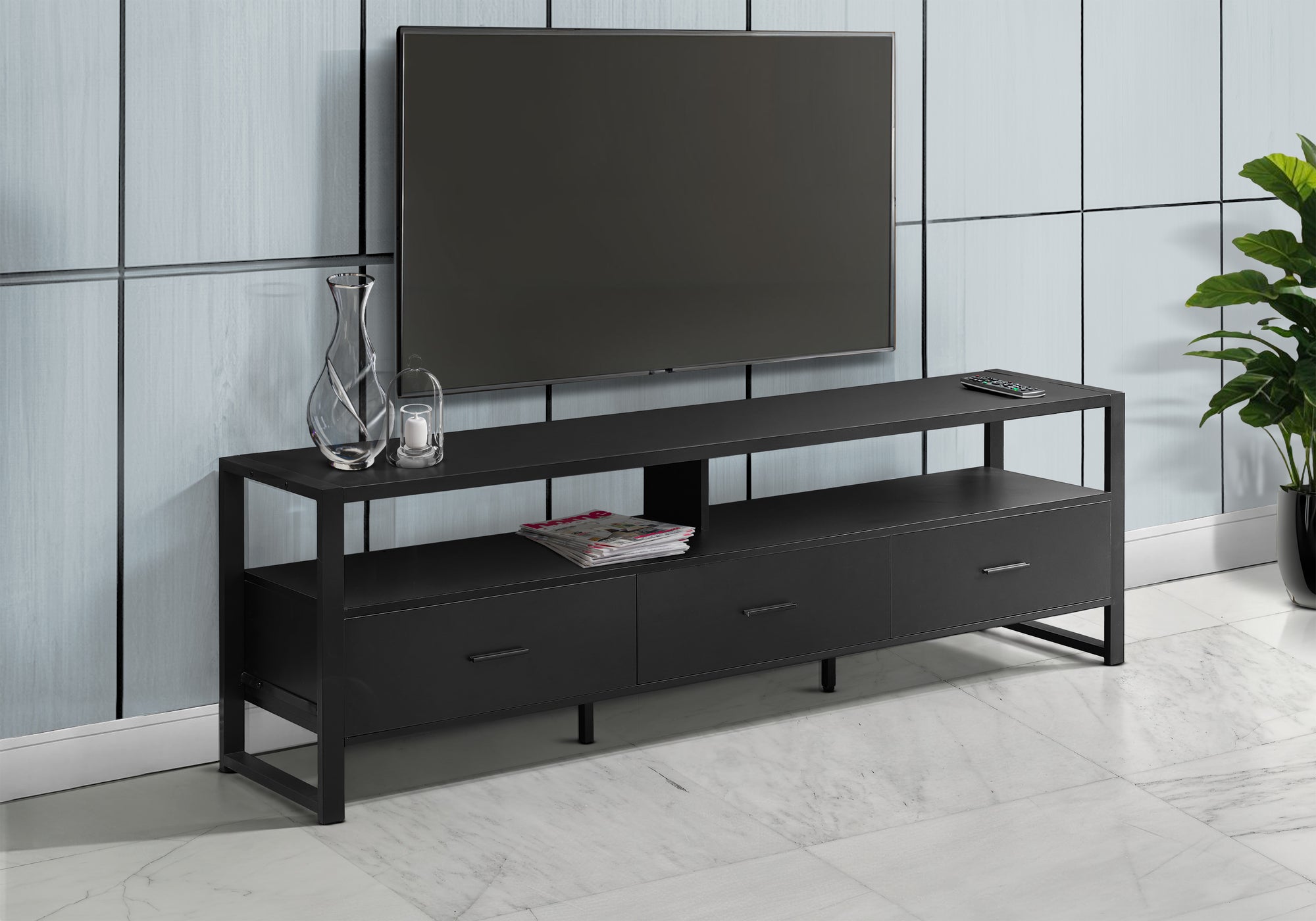 TV STAND - 72""L / BLACK / BLACK METAL