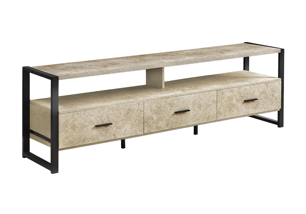 TV STAND - 72""L / CREAM STONE / BLACK METAL