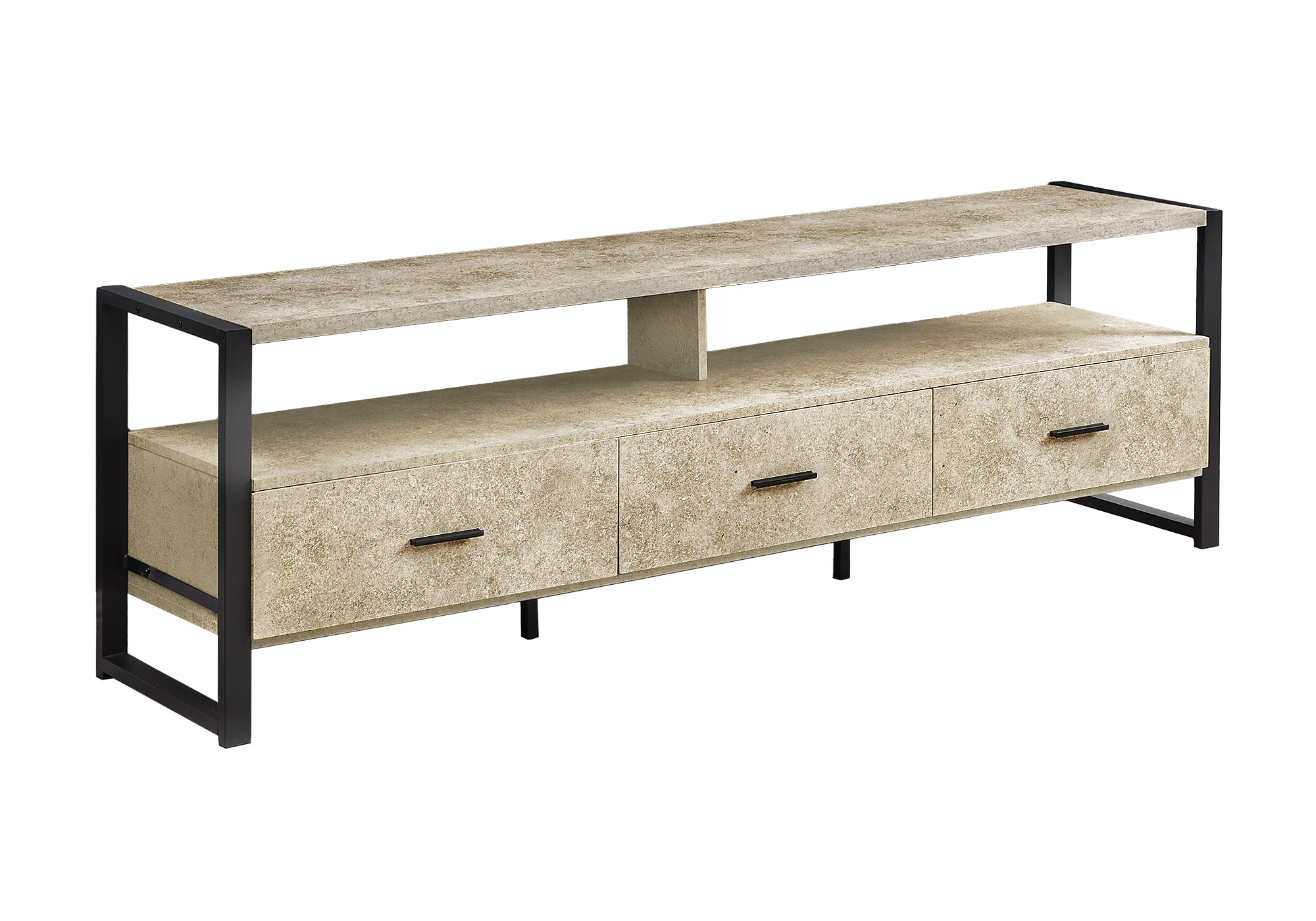 TV STAND - 72""L / CREAM STONE / BLACK METAL