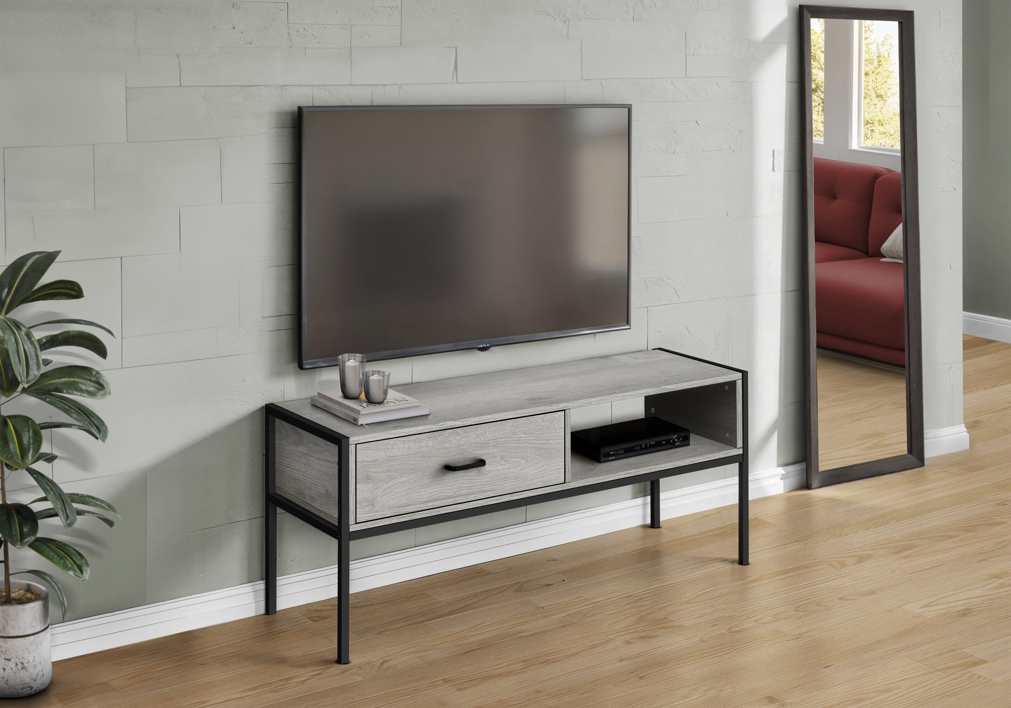 TV STAND - 48""L / GREY / BLACK METAL