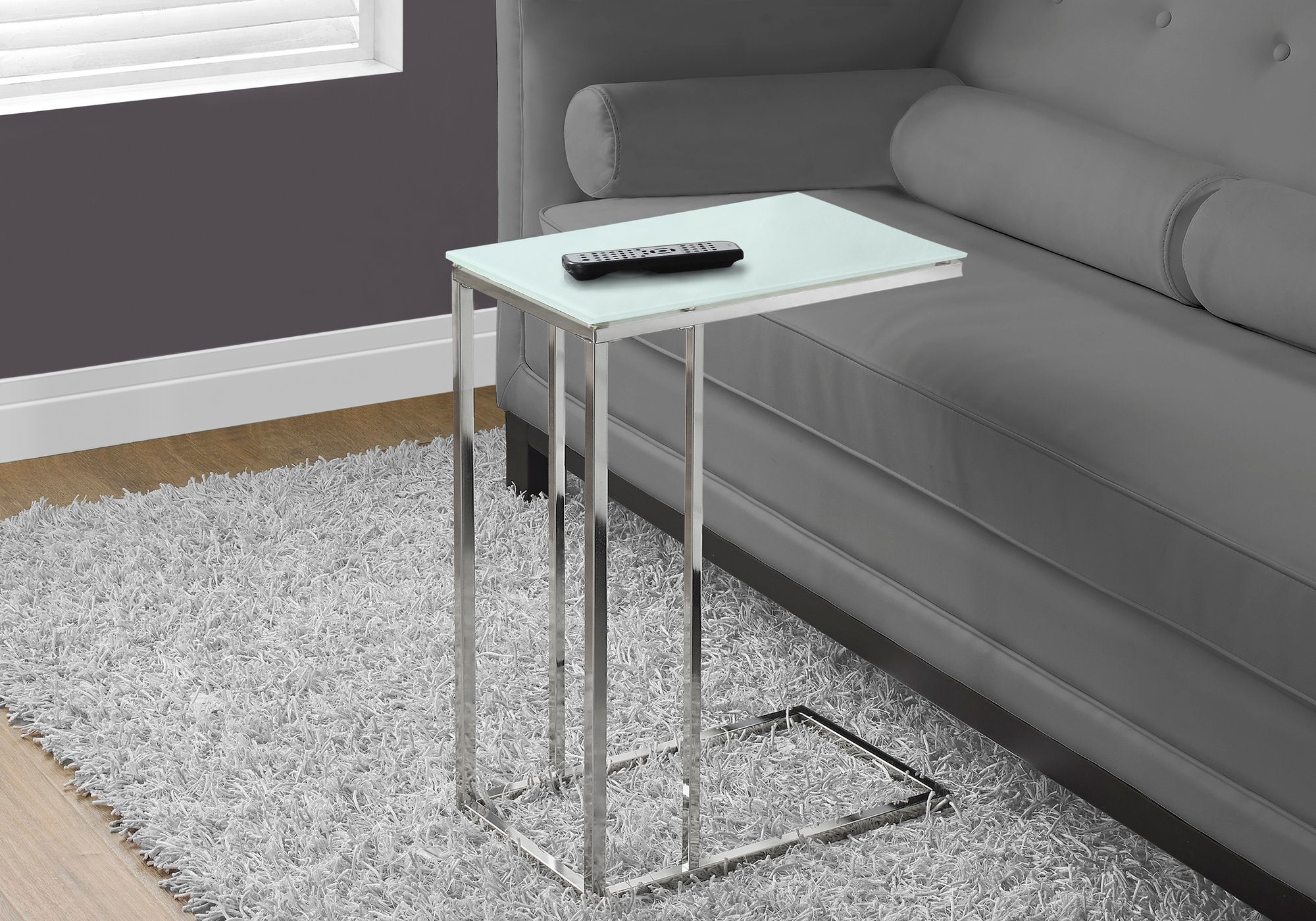 ACCENT TABLE - CHROME METAL WITH FROSTED TEMPERED GLASS