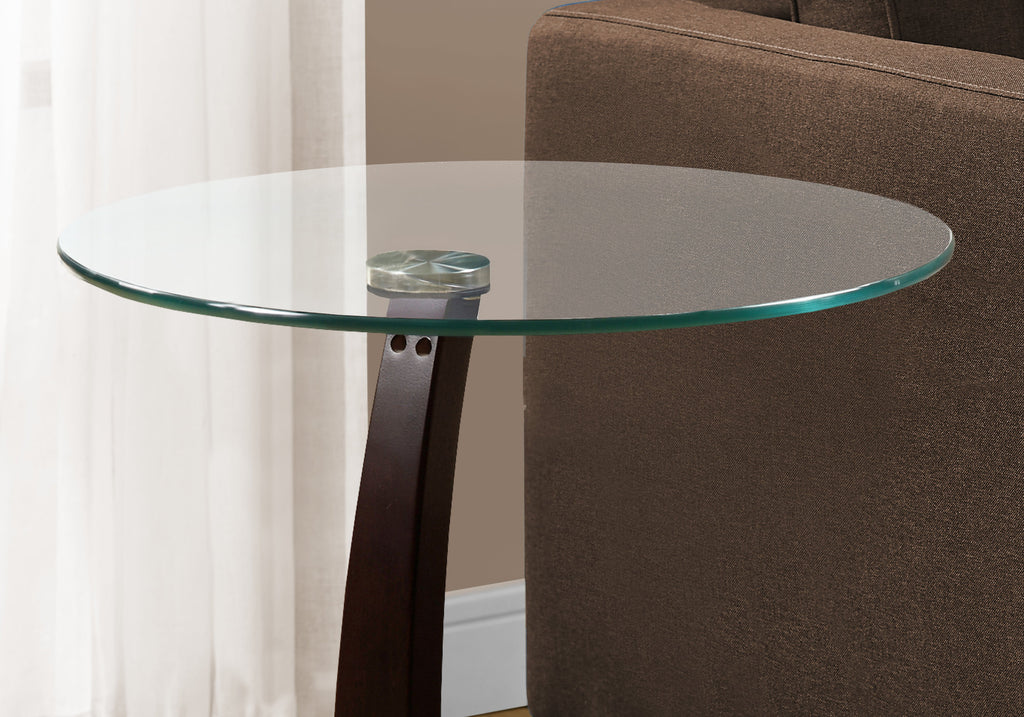 ACCENT TABLE - ESPRESSO BENTWOOD WITH TEMPERED GLASS