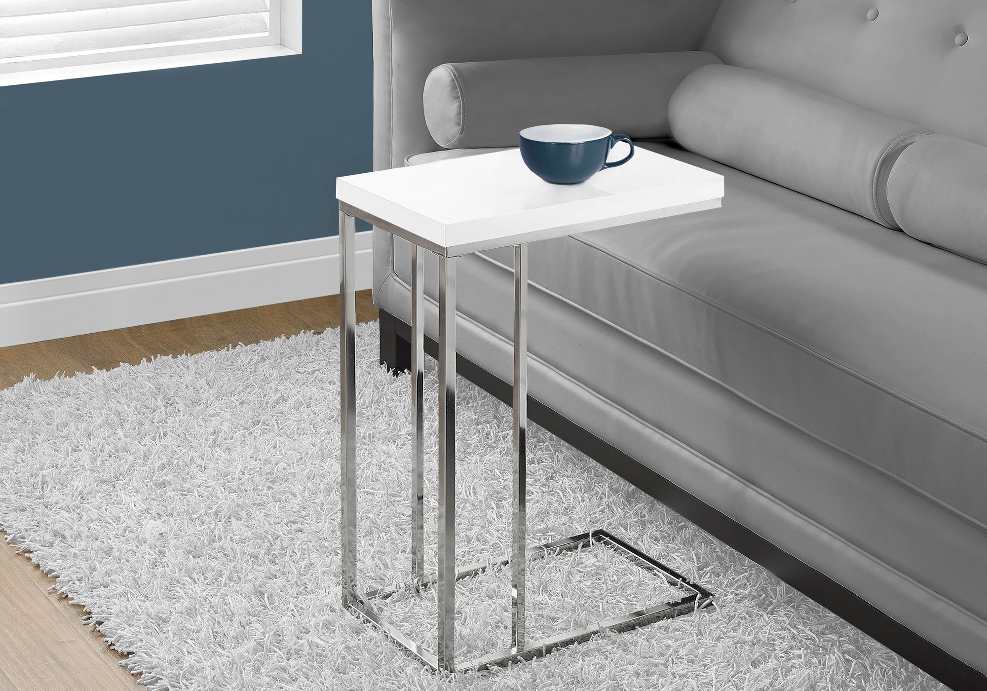 ACCENT TABLE - GLOSSY WHITE WITH CHROME METAL