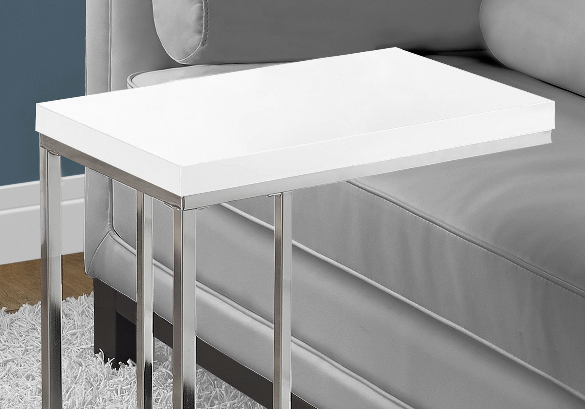 ACCENT TABLE - GLOSSY WHITE WITH CHROME METAL