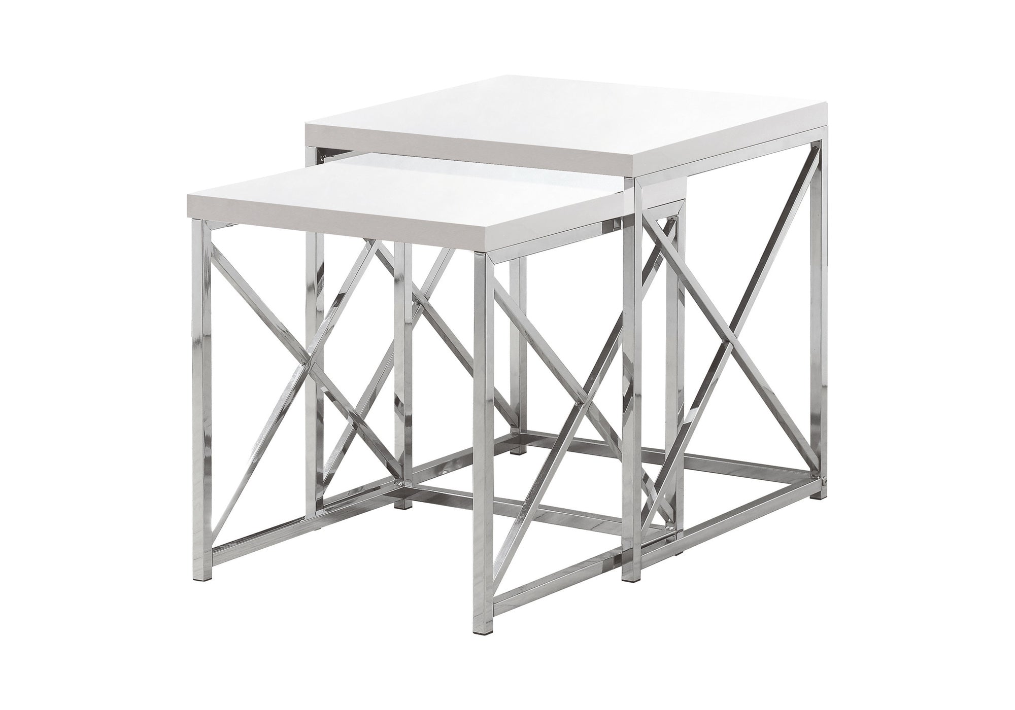 NESTING TABLE - 2PCS SET / GLOSSY WHITE / CHROME METAL