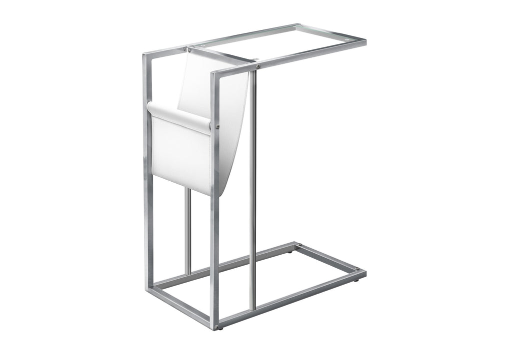 ACCENT TABLE - WHITE / CHROME METAL WITH A MAGAZINE RACK