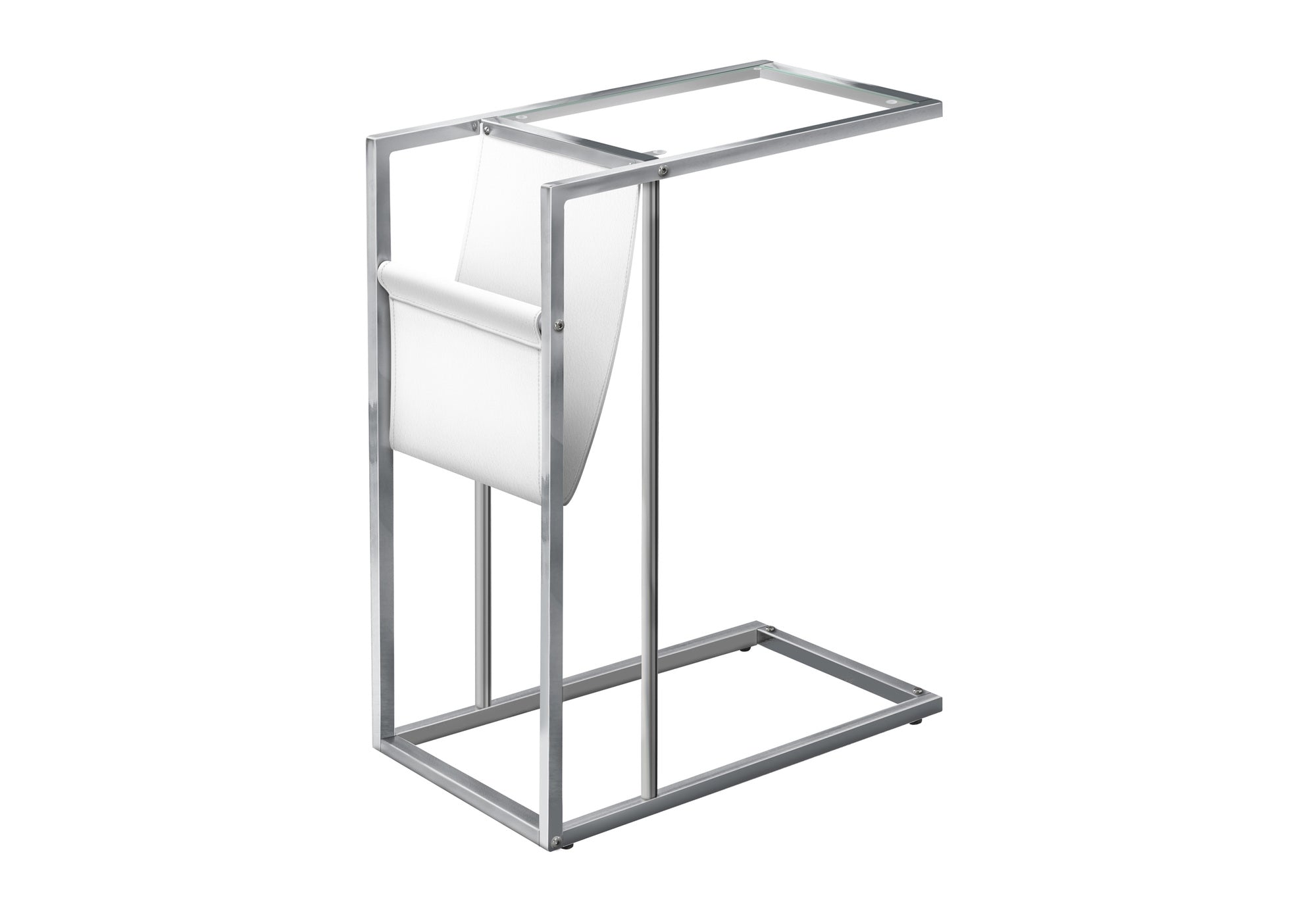 ACCENT TABLE - WHITE / CHROME METAL WITH A MAGAZINE RACK