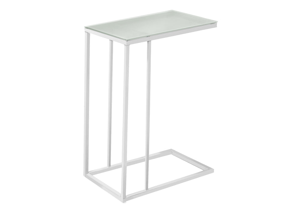 ACCENT TABLE - WHITE METAL WITH FROSTED TEMPERED GLASS
