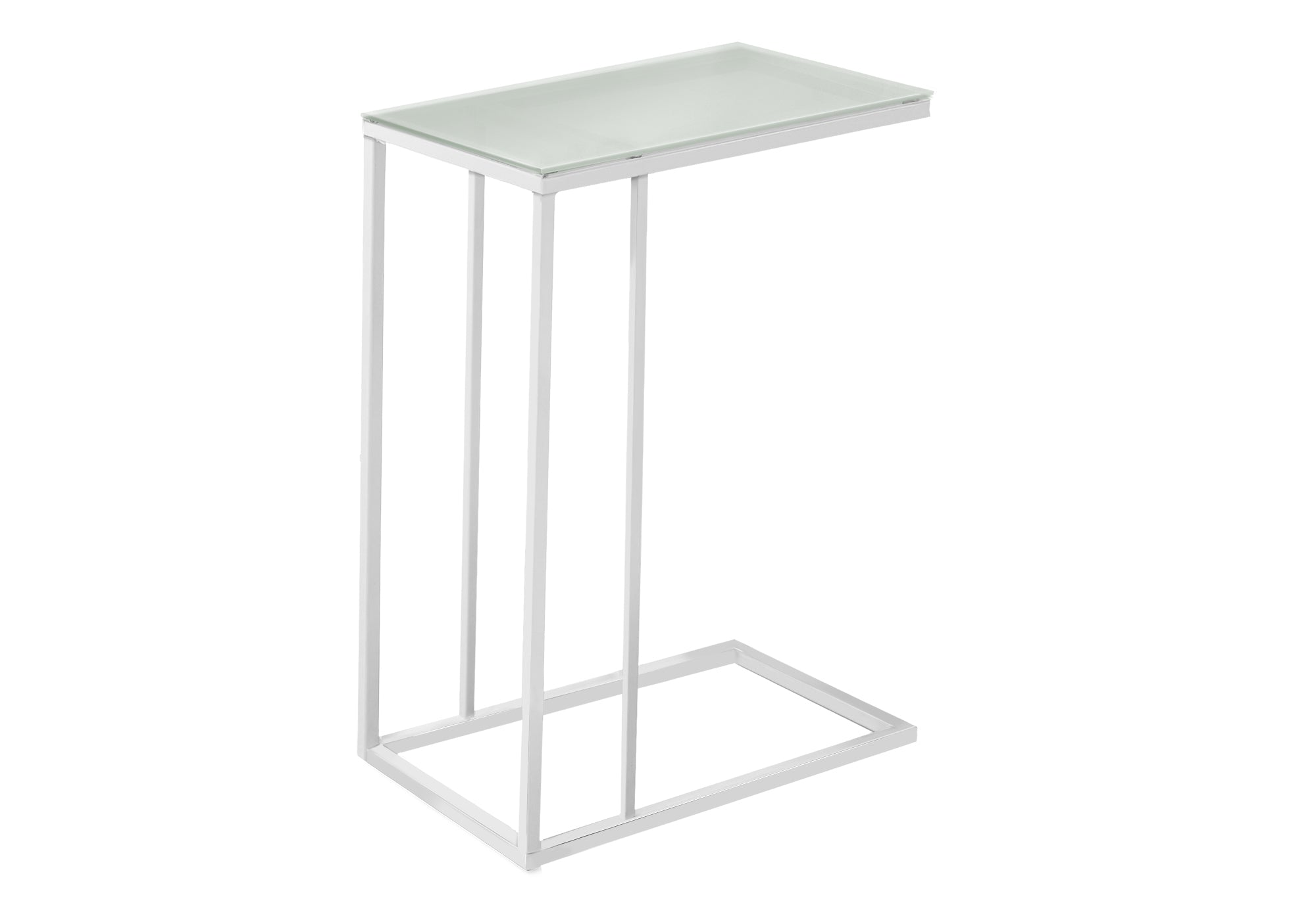 ACCENT TABLE - WHITE METAL WITH FROSTED TEMPERED GLASS