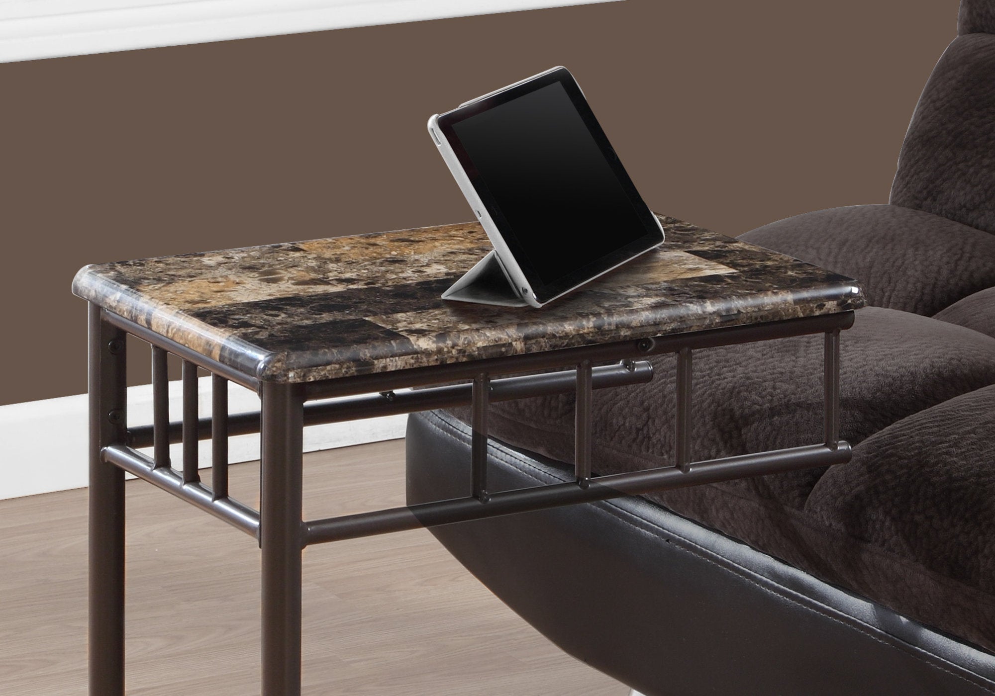 ACCENT TABLE - ESPRESSO MARBLE / BRONZE METAL