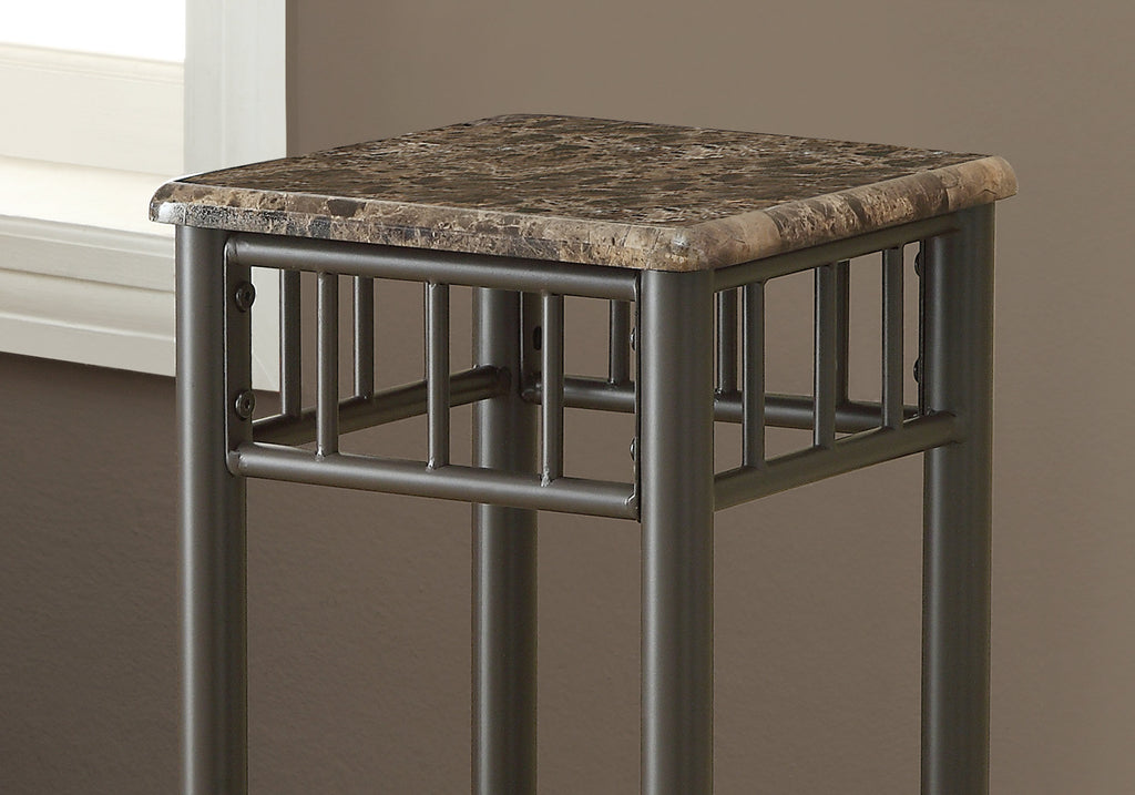 ACCENT TABLE - ESPRESSO MARBLE / BRONZE METAL