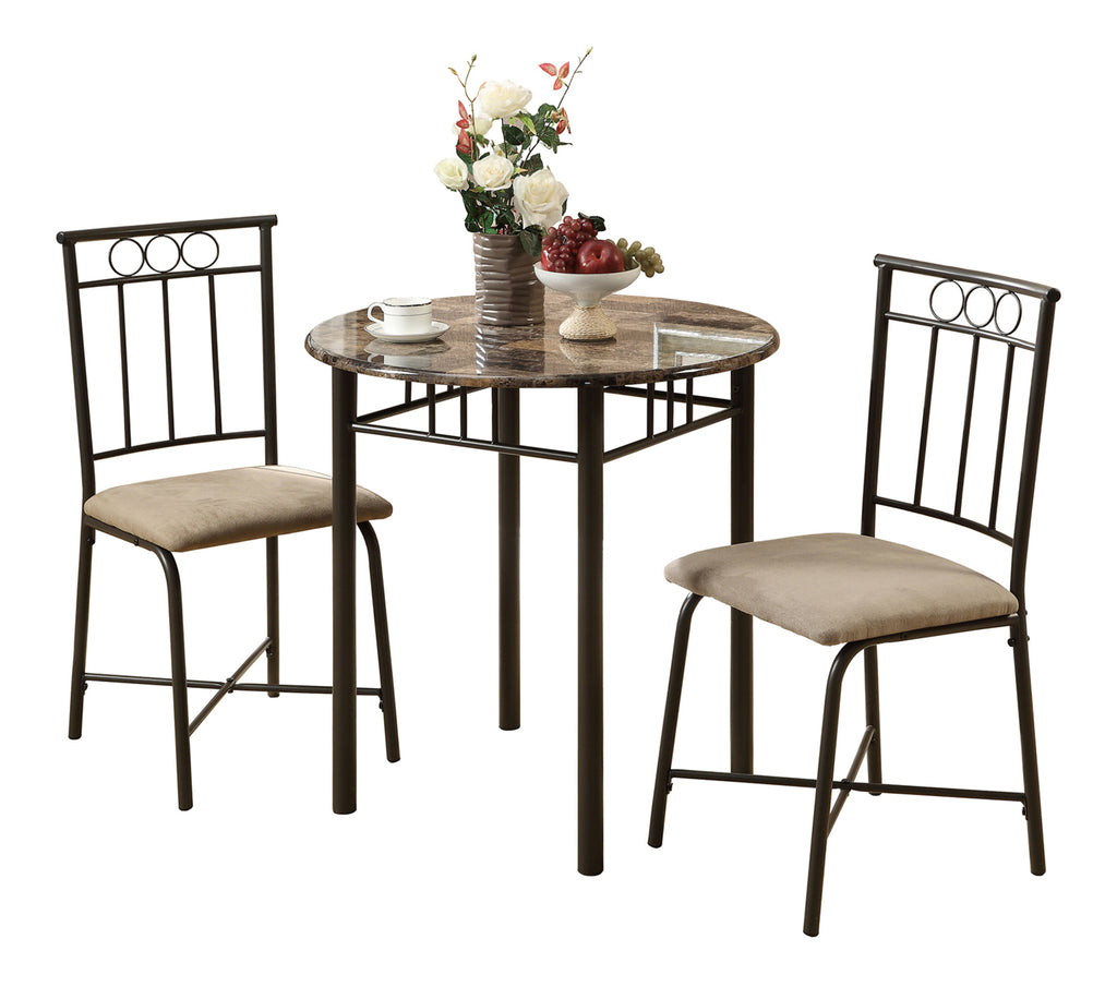 DINING SET - 3PCS SET / ESPRESSO MARBLE / BRONZE METAL
