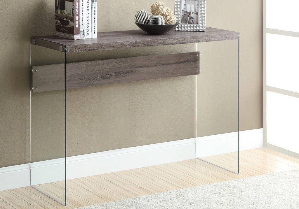 ACCENT TABLE - 44""L / DARK TAUPE / TEMPERED GLASS