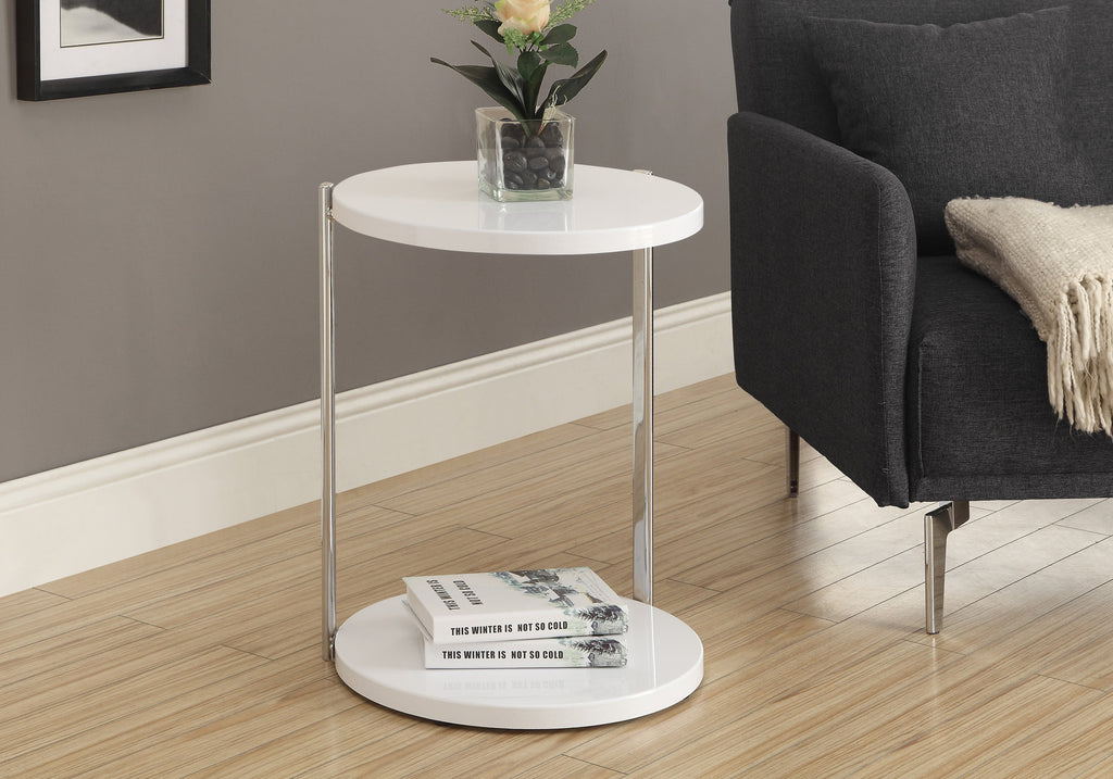 ACCENT TABLE - GLOSSY WHITE / CHROME METAL