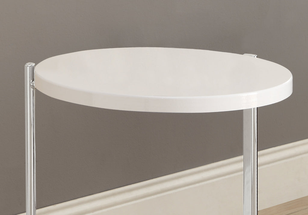 ACCENT TABLE - GLOSSY WHITE / CHROME METAL