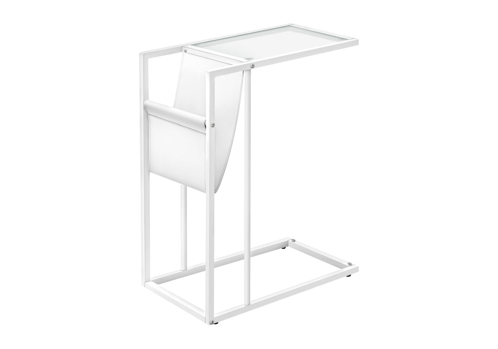 ACCENT TABLE - WHITE / WHITE METAL WITH A MAGAZINE RACK
