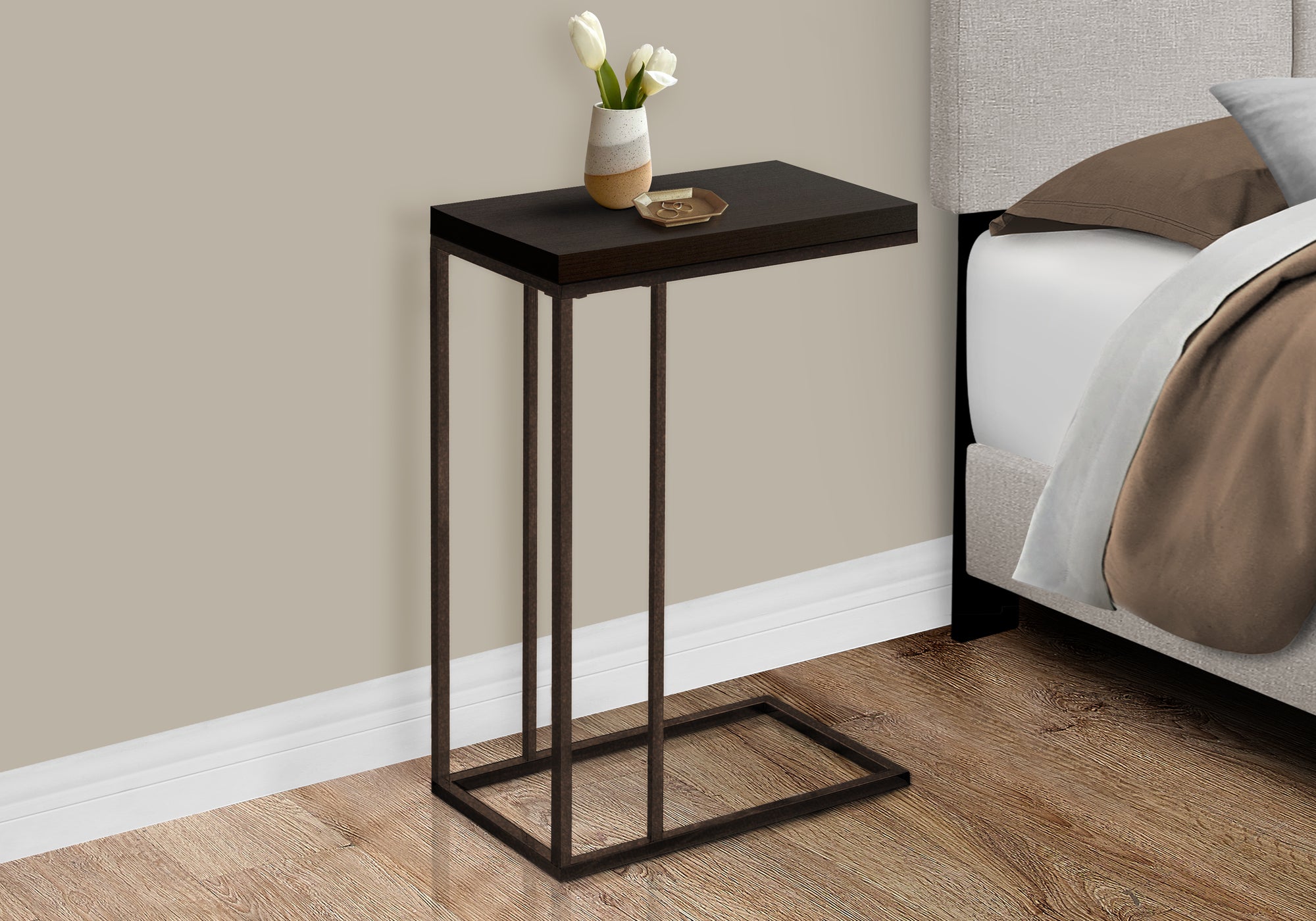 ACCENT TABLE - ESPRESSO / BRONZE METAL