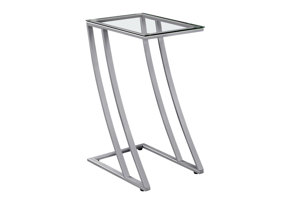 ACCENT TABLE - SILVER METAL WITH TEMPERED GLASS