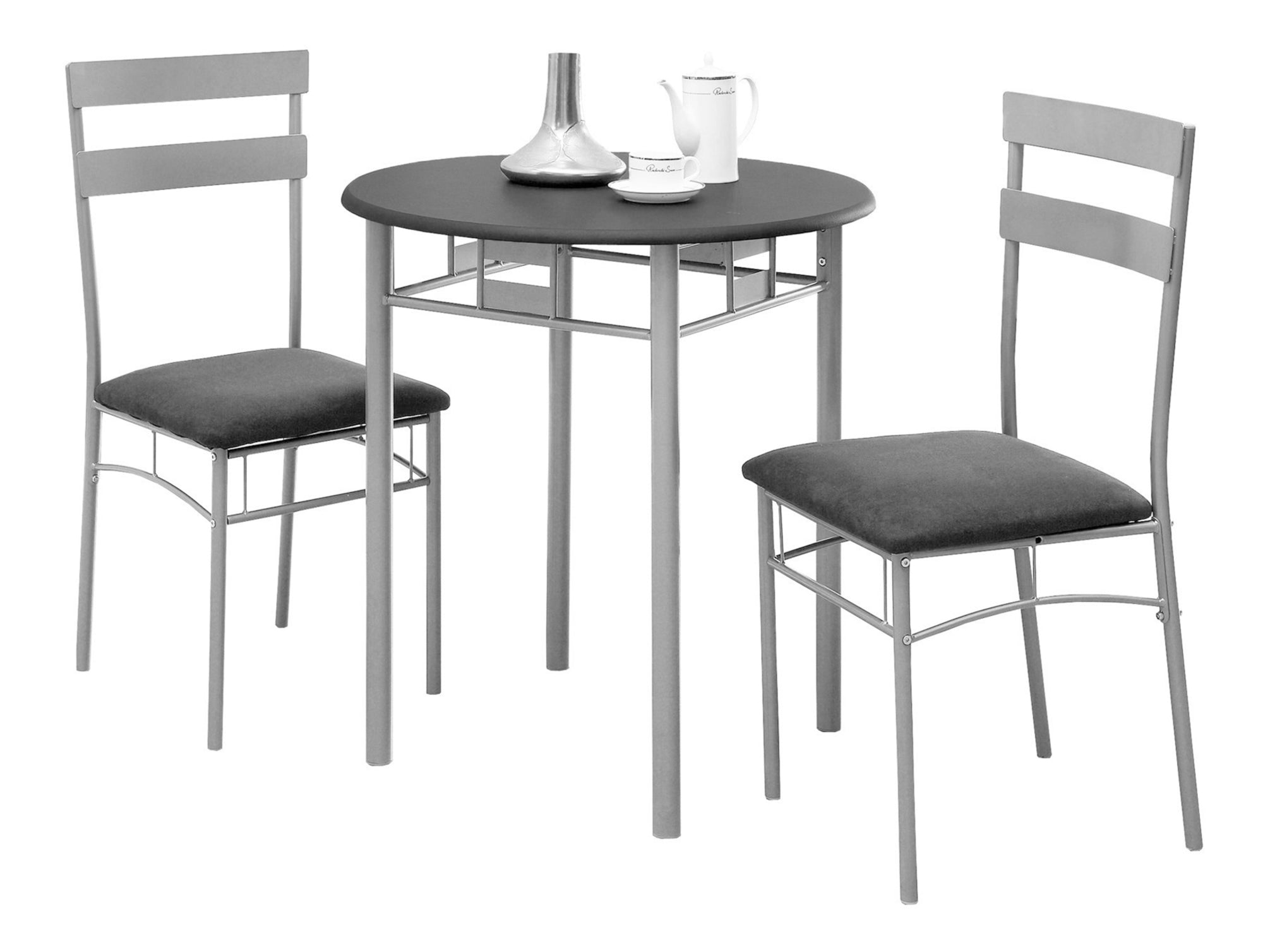 DINING SET - 3PCS SET / BLACK / SILVER METAL