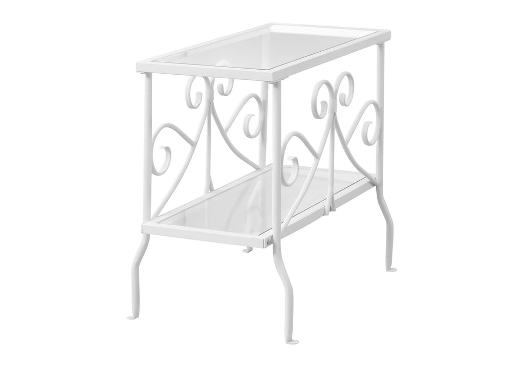 ACCENT TABLE - WHITE METAL WITH TEMPERED GLASS