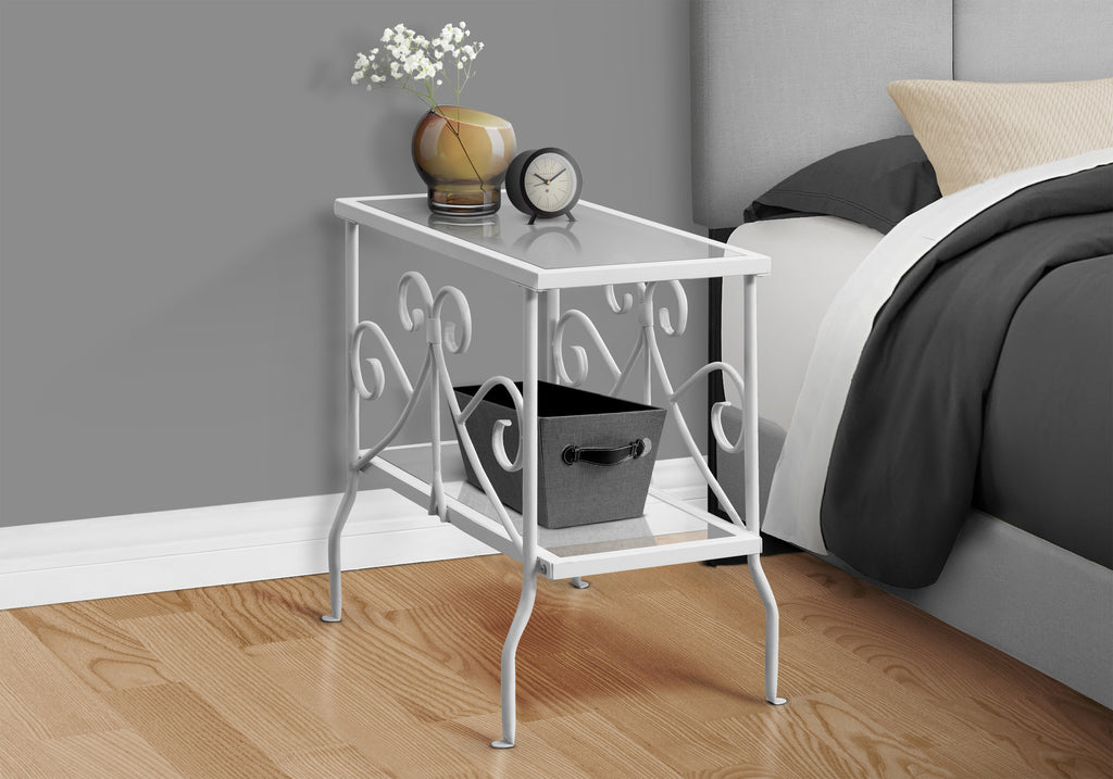 ACCENT TABLE - WHITE METAL WITH TEMPERED GLASS