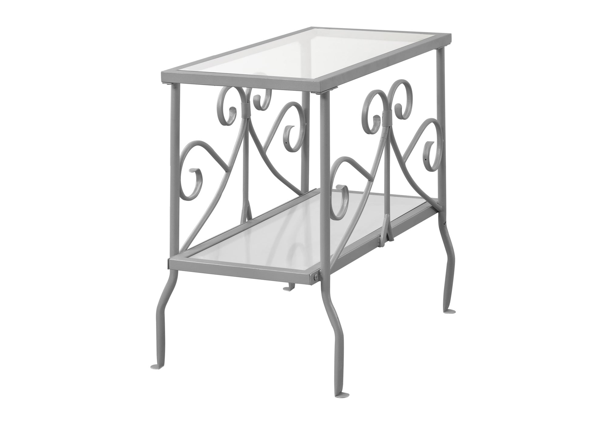 ACCENT TABLE - SILVER METAL WITH TEMPERED GLASS