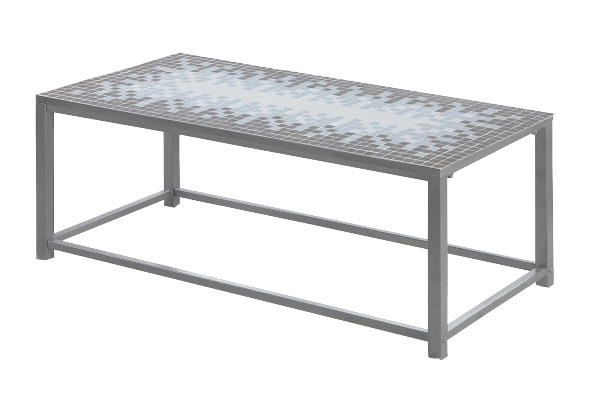 COFFEE TABLE - GREY / BLUE TILE TOP / HAMMERED SILVER