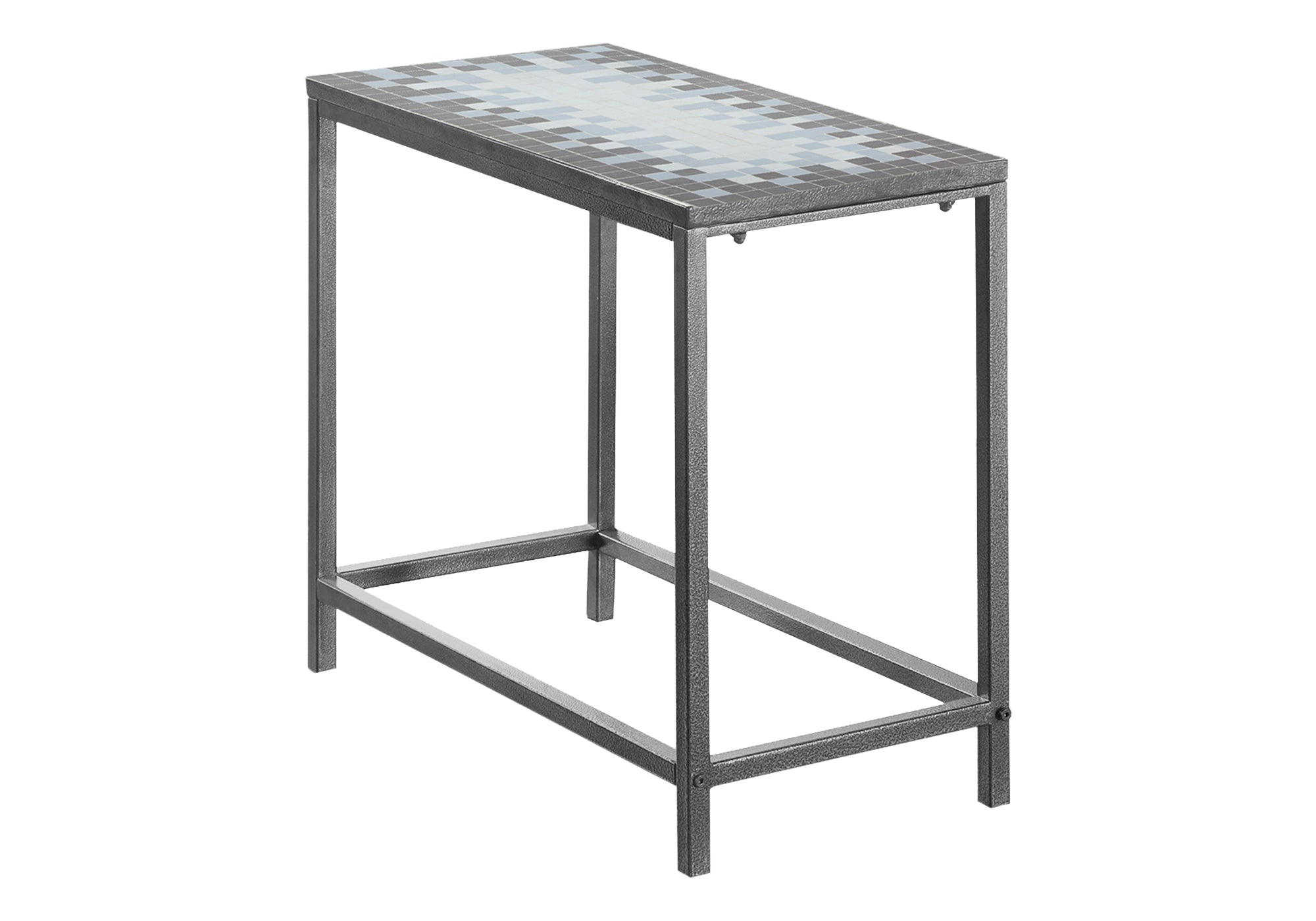 ACCENT TABLE - GREY / BLUE TILE TOP / HAMMERED SILVER