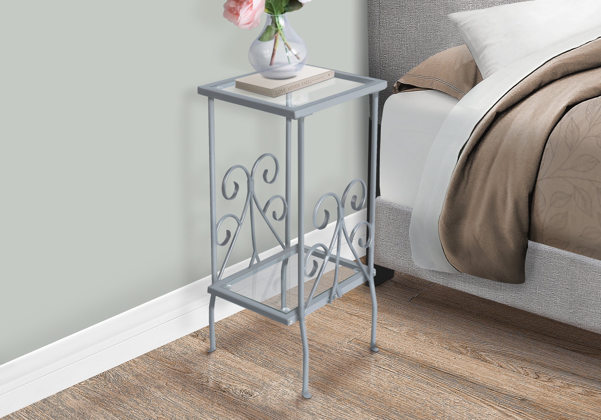 ACCENT TABLE - 30""H / SILVER METAL WITH TEMPERED GLASS