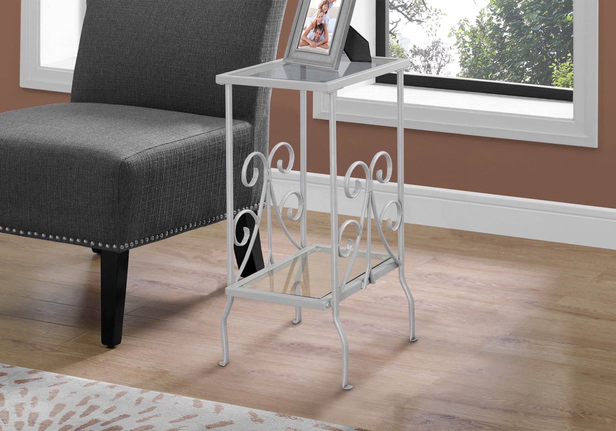 ACCENT TABLE - 30""H / SILVER METAL WITH TEMPERED GLASS