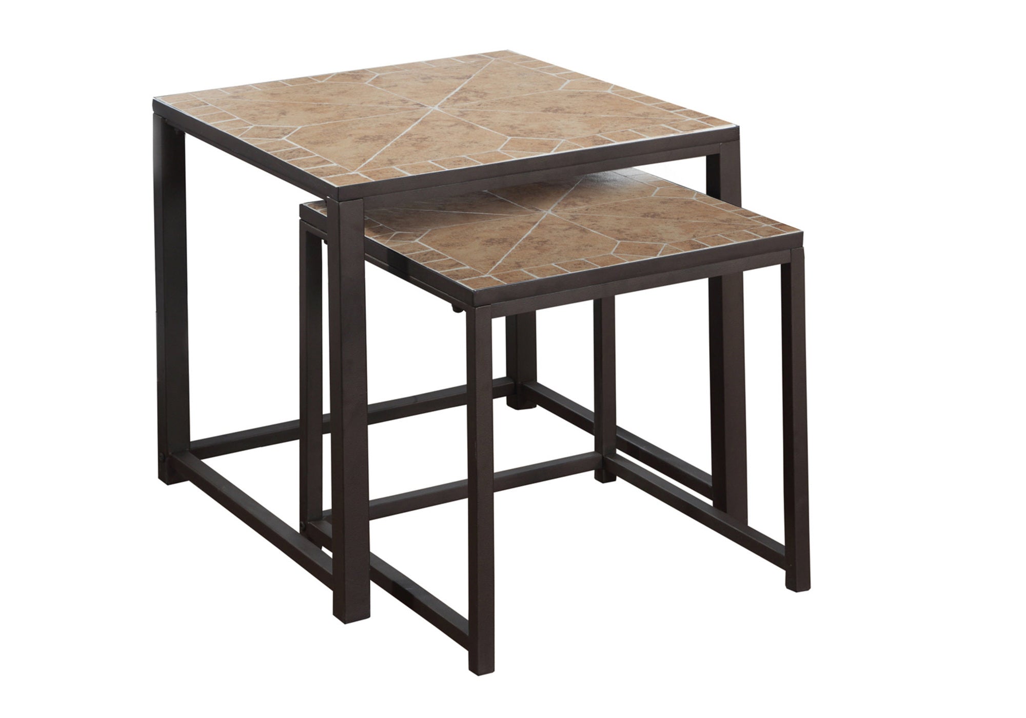NESTING TABLE - 2PCS SET / TERRACOTTA TILE TOP / BROWN