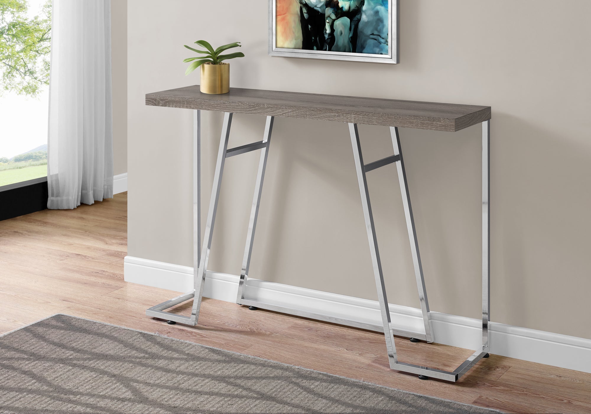 ACCENT TABLE - 48""L / DARK TAUPE / CHROME METAL