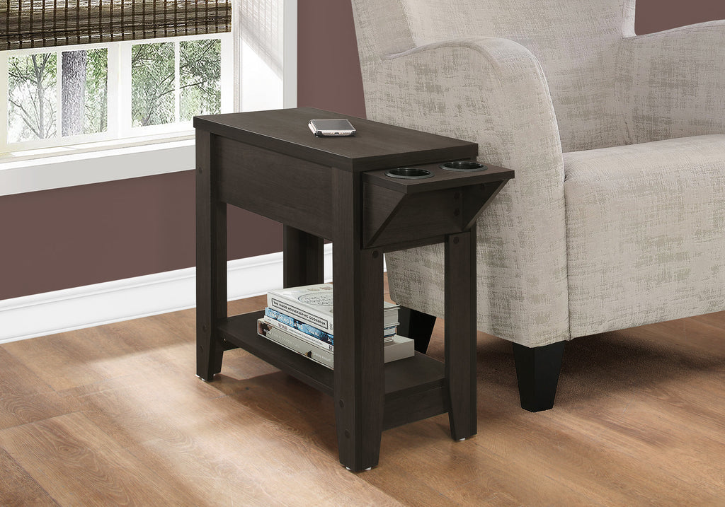 ACCENT TABLE - 23""H / ESPRESSO WITH A GLASS HOLDER