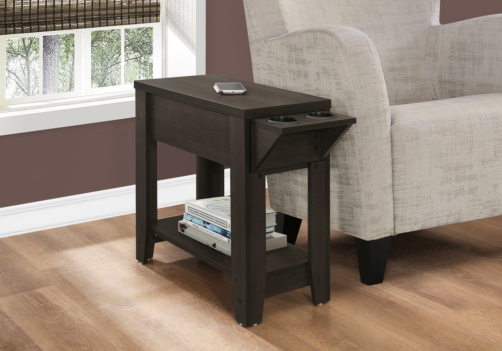 ACCENT TABLE - 23""H / ESPRESSO WITH A GLASS HOLDER