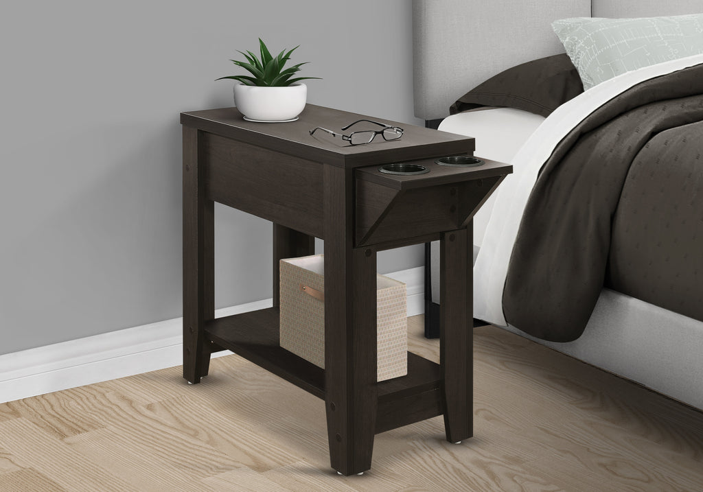 ACCENT TABLE - 23""H / ESPRESSO WITH A GLASS HOLDER