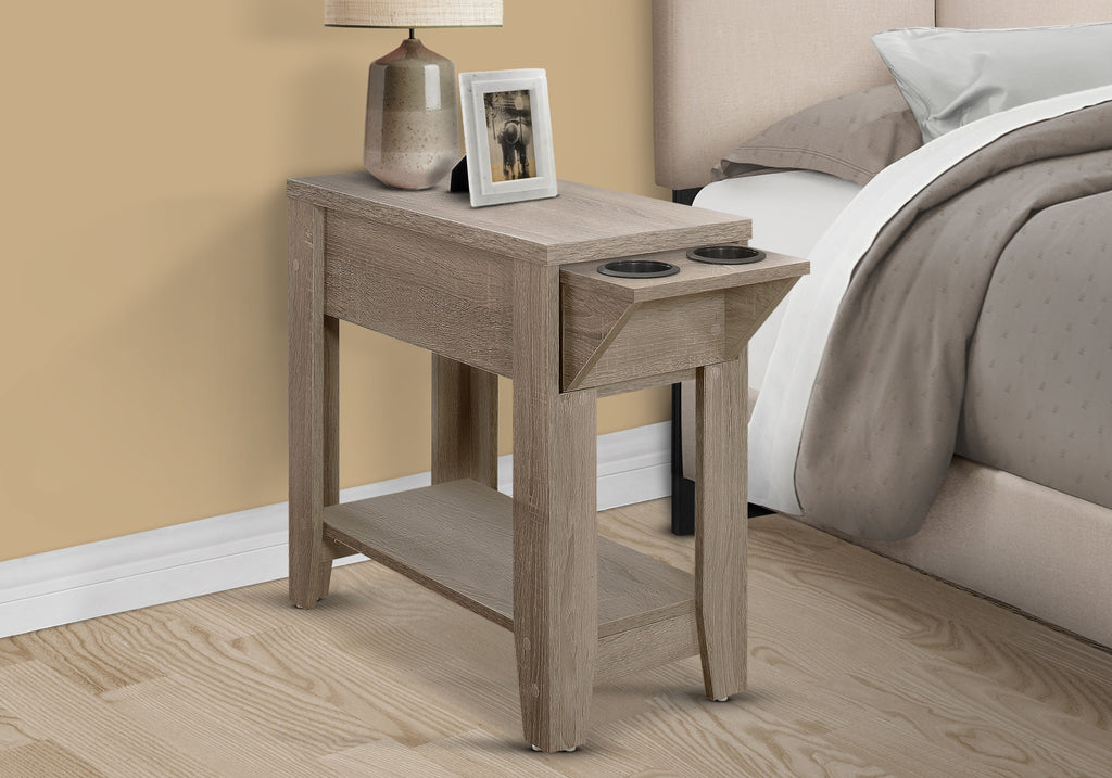 ACCENT TABLE - 23""H / DARK TAUPE WITH A GLASS HOLDER