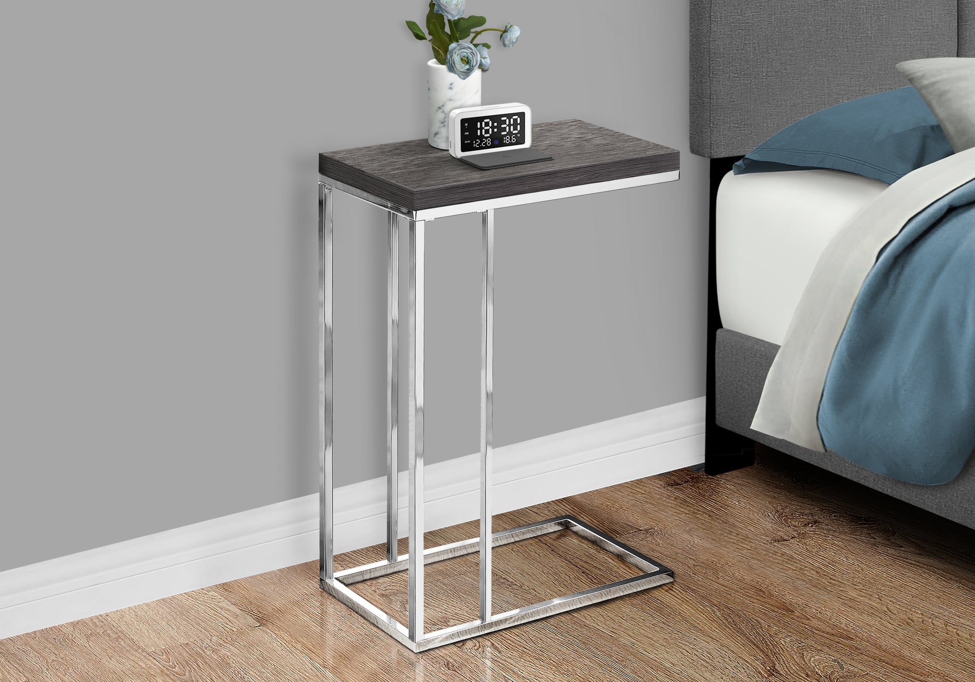 ACCENT TABLE - GREY WITH CHROME METAL