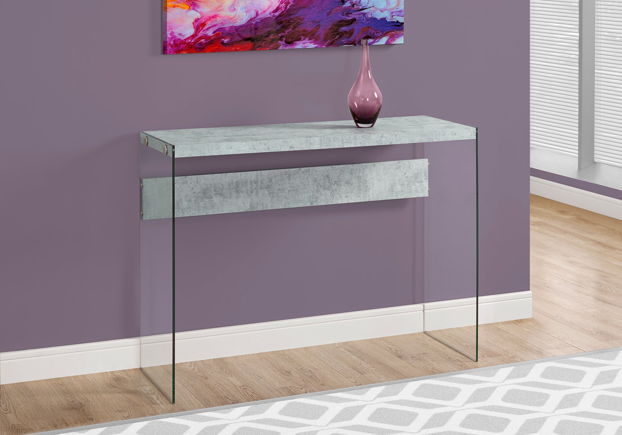 ACCENT TABLE - 44""L / GREY CEMENT / TEMPERED GLASS