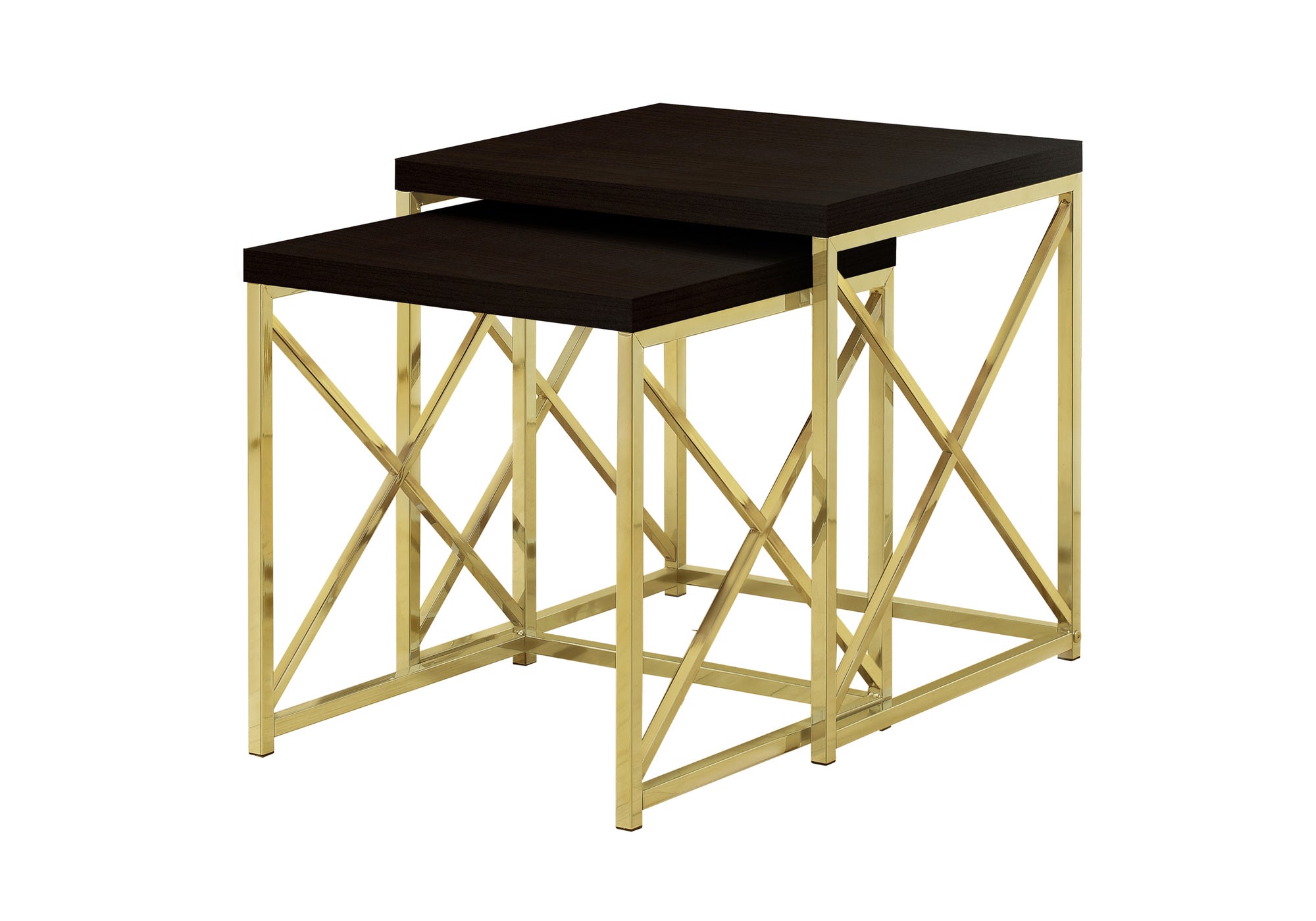 NESTING TABLE - 2PCS SET / ESPRESSO / GOLD METAL