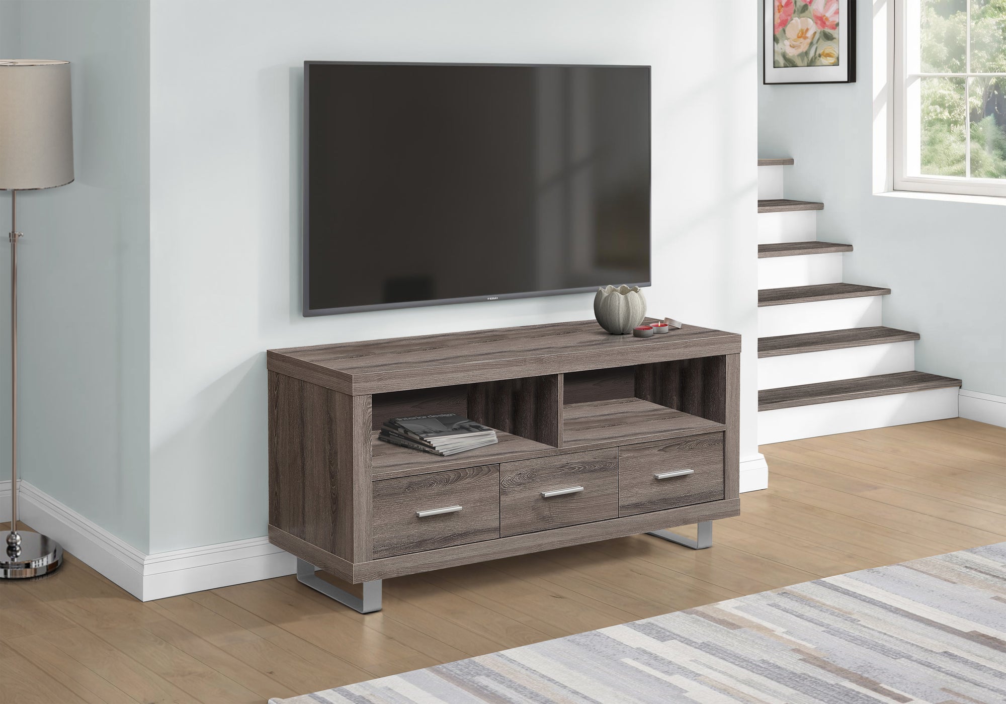 TV STAND - 48"" L / DARK TAUPE WITH 3 DRAWERS